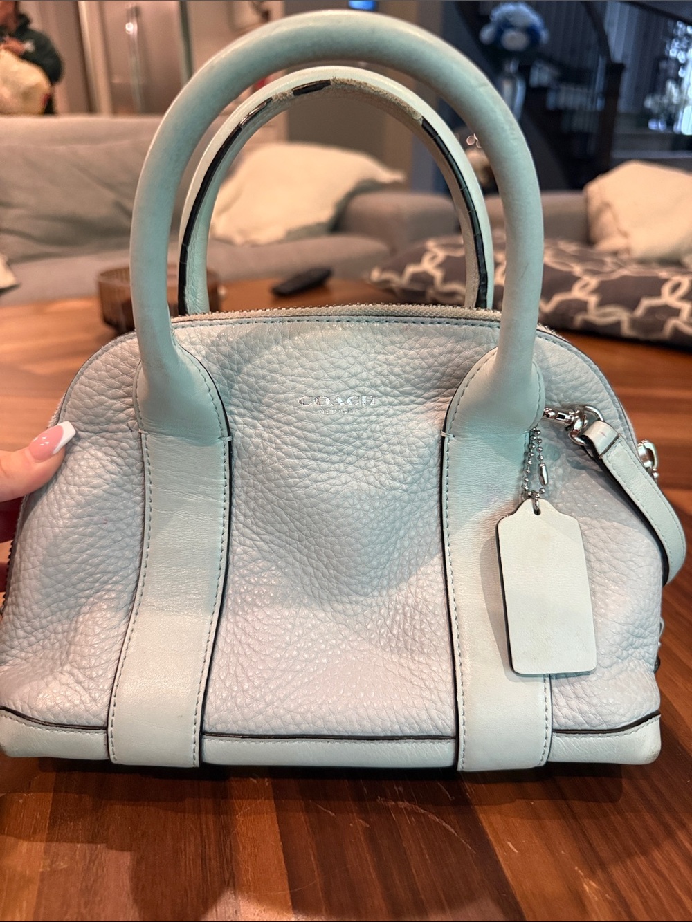 Coach Pebbled Leather Satchel - Pale Blue